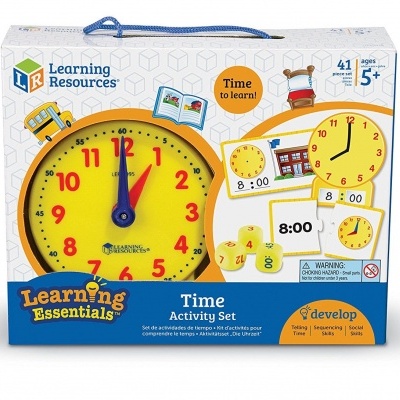 Conjunto educativo Learning Resources Time Activity Set com relógio de plástico e cartões de horários