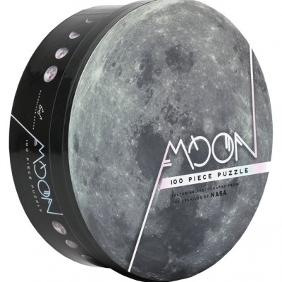 Caixa redonda de puzzle da Lua com 100 peças