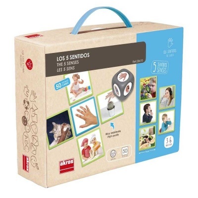 Caixa de jogo educativo LOS 5 SENTIDOS com fotos e dado dos cinco sentidos