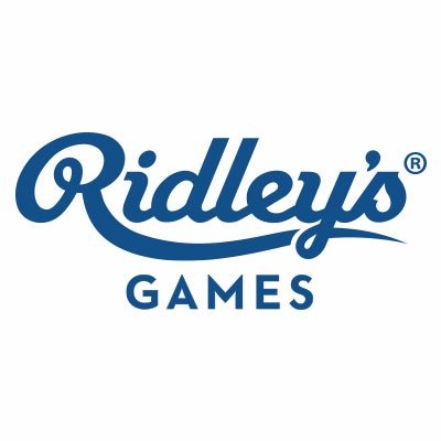 Logótipo azul de Ridley's GAMES em fundo branco