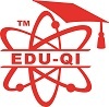 Logótipo EDU-QI com design atômico vermelho em fundo branco