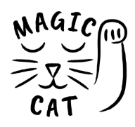 Desenho de gato com texto 'MAGIC CAT'