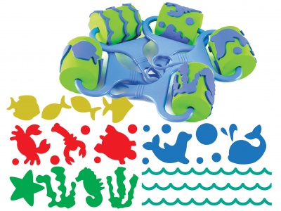 Carimbos de espuma coloridos com temas marinhos e formas recortadas coloridas