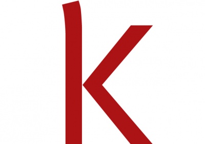 Letra k vermelha estilizada em fundo branco