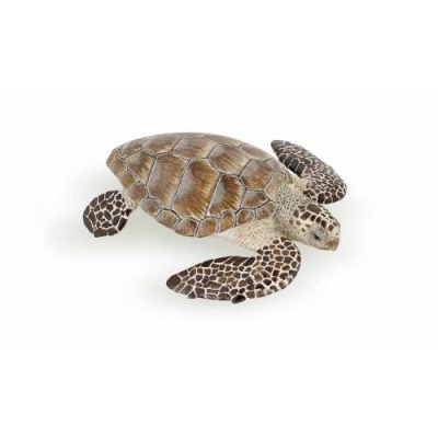 Tartaruga marinha decorativa castanha com flippers padrões escuros em fundo branco