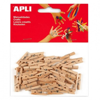 Pacote de 40 pregadeiras de madeira pequenas com embalagem vermelha APLI.