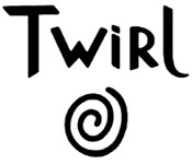Logótipo Twirl com design de espiral preto sobre fundo branco