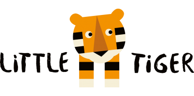 Logótipo de tigre laranja estilizado com texto LITTLE TIGER