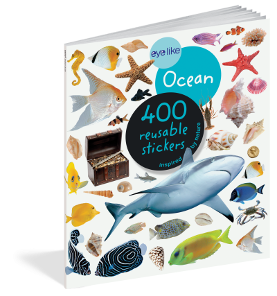 Livro EYELIKE Ocean com 400 autocolantes reutilizáveis de animais e objetos marinhos