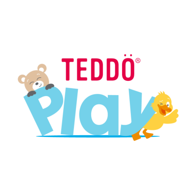 Logótipo colorido do TEDDÖ Play com ursinho e pato sobre fundo branco