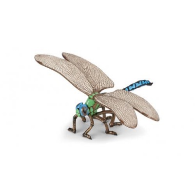 Miniatura decorativa de libelinha azul e verde com asas detalhadas