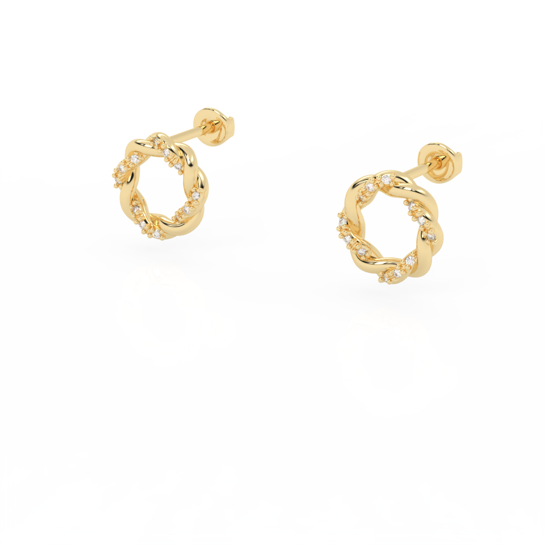 Brincos Corda com Zircónias Brincos de argola dourados com cristais em fundo branco