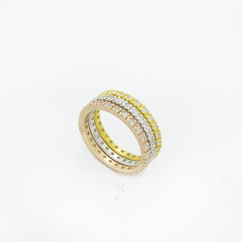 Aliança de Zircónias Conjunto de três anéis com pedras amarelas e brancas