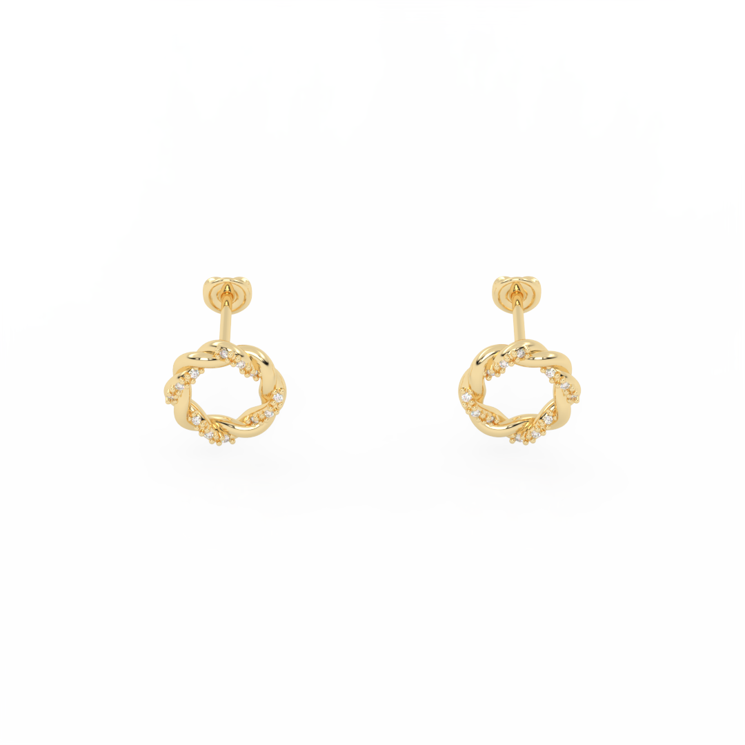 Brincos Corda com Zircónias Brincos de ouro amarelo com design circular encadeado e textura detalhada