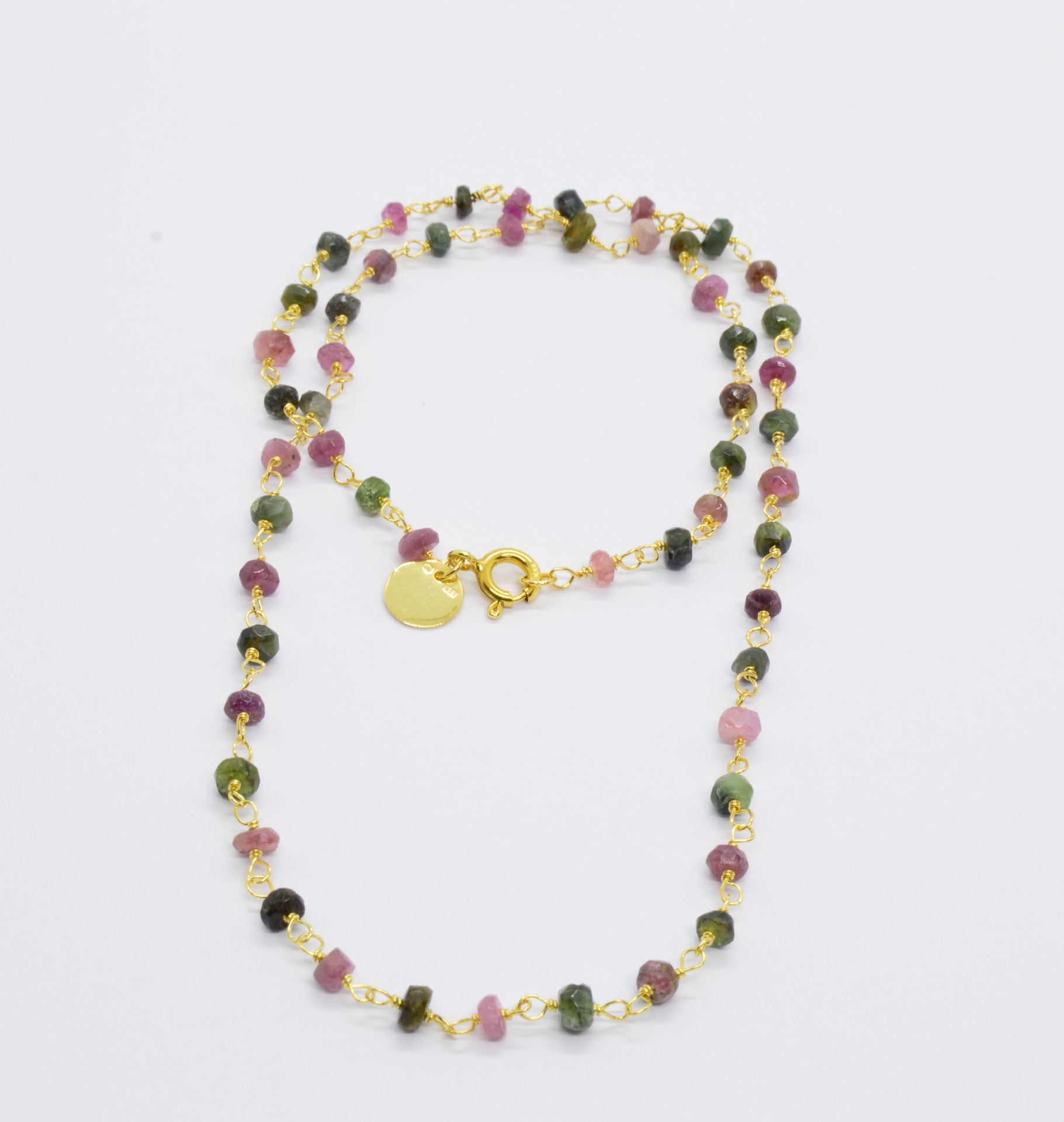 Conjunto Turmalinas Colar com pedras naturais coloridas e fecho dourado