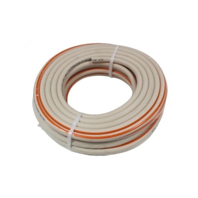 Rolo de tubo flexível bege com riscas laranja