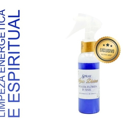 Frasco de spray azul para limpeza energética e espiritual com selo exclusivo
