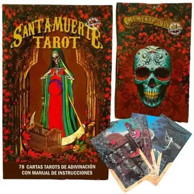Conjunto de cartas de tarô Santa Muerte com embalagens e cartas ilustradas