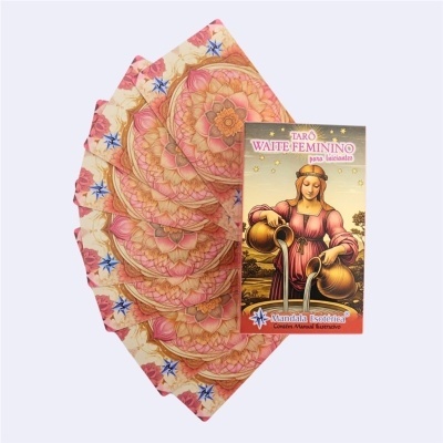Conjunto de cartas de tarô Waite Feminino para iniciantes e caixa ilustrada.