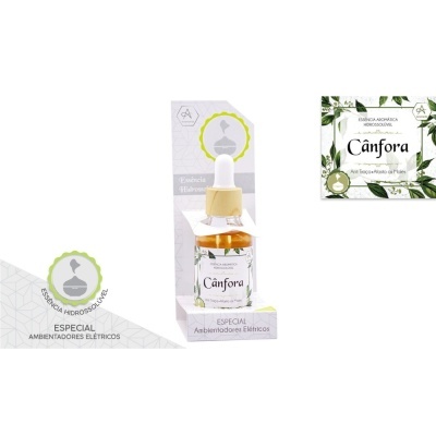 Essência aromática Cânfora para ambientadores elétricos em frasco de vidro com conta-gotas e embalagem branca