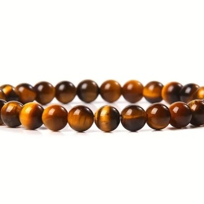 Pulseira de contas de pedra olho de tigre castanha