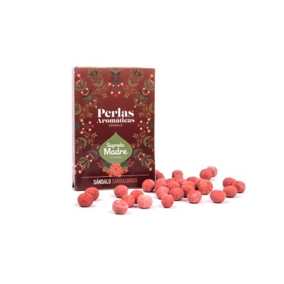 Caixa de perlas aromáticas Sándalo com esferas vermelhas