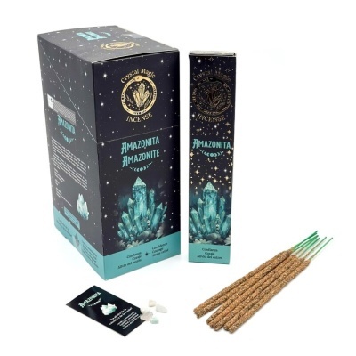 Caixa e embalagem de incenso Amazonite e varetas de incenso com cartão informativo