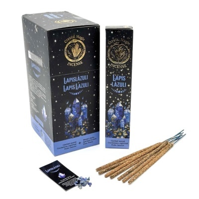 Imagem de caixa e embalagem de incenso Lapis Lázuli com varetas e cristais azuis