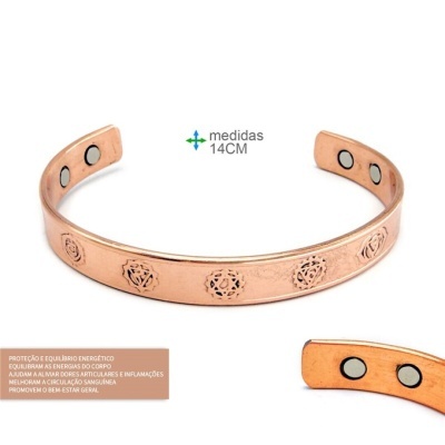 Pulseira de cobre com ímanes e símbolos gravados