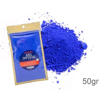 Pó pigmento azul em embalagem plástica com rótulo ANIL IMPERIAL