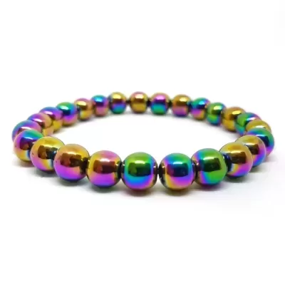 Pulseira de contas metálicas iridescentes coloridas