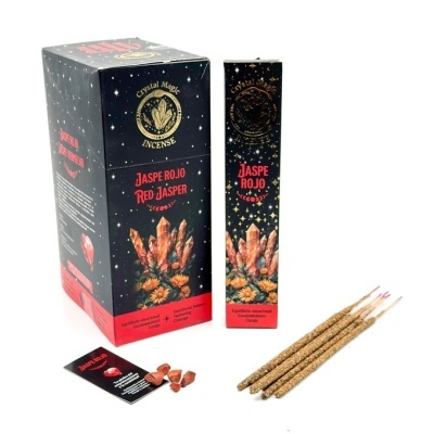 Conjunto de incenso Jaspe Rojo com embalagem preta e varas de incenso