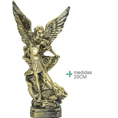 Estátua dourada de anjo com dragão e lança, 20CM