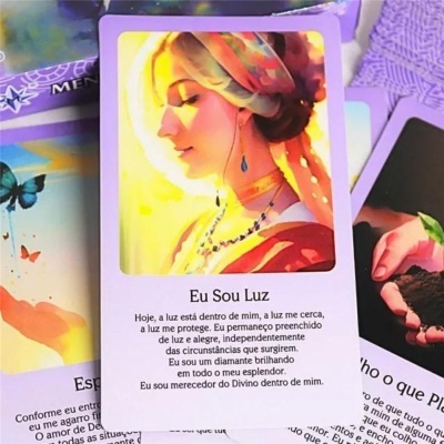 Cartão ilustrado com mulher em perfil e texto motivacional em português.