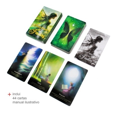 Baralho de cartas mágicas das fadas com ilustrações coloridas e manual