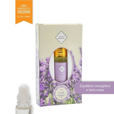 Frasco roll-on de óleo essencial de lavanda com embalagem decorada