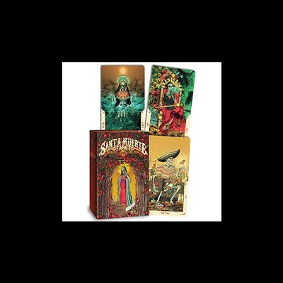 Baralho de cartas de tarô Santa Muerte com caixa decorada e cartas coloridas