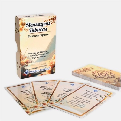 Conjunto de cartas bíblicas com caixa e vários cartões decorados