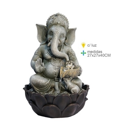 Estátua de Ganesha cinza com base preta e luz