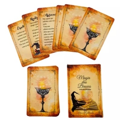 Cartas decorativas com tema mágico e texto em português