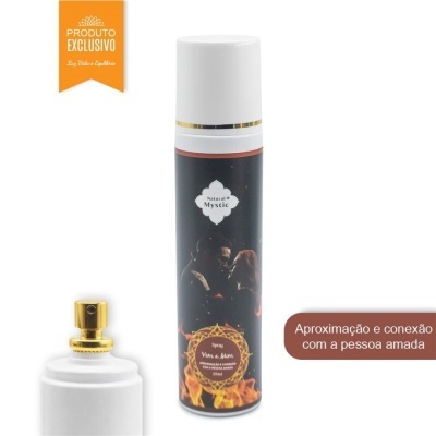 Frasco de spray corporal com rótulo preto e tampa branca