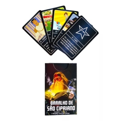 Cartas coloridas e embalagem preta 'BARALHO DE SÃO CIPRIANO'