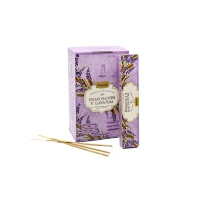 Caixa lilás de incensos Tulasi Palo Santo e Lavanda com três varetas