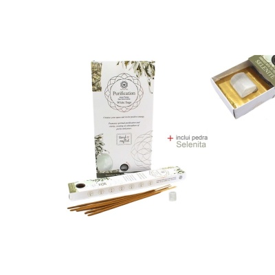 Conjunto de incenso Purification com varas e pedra Selenita