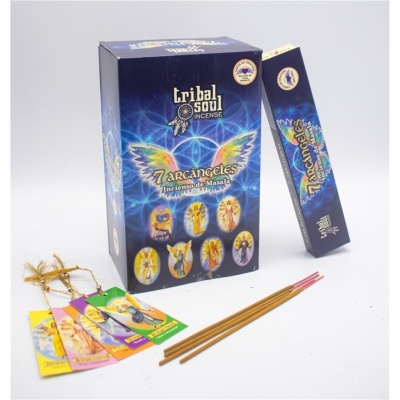 Caixa e embalagens de incenso Tribal Soul 7 Arcangeles com palitos e etiquetas coloridas