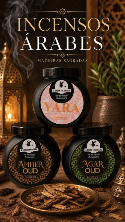 Frascos de incensos árabes Bakhoor YARA, AMBER OUD e AGAR OUD com ambiente árabe decorativo