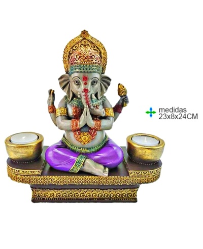 Estatueta colorida de Ganesha com suporte para velas