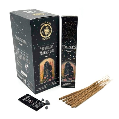 Conjunto de incenso Turmalina com caixa preta decorada e paus de incenso