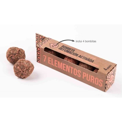 Caixa castanha de bombitas de defumação com 4 bombitas castanhas rugosas ao lado