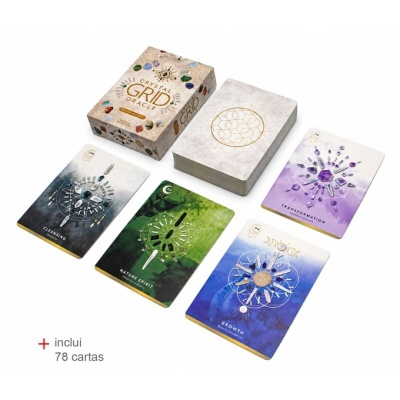 Cartas de oráculo Crystal Grid Oracle com caixa e texto inclui 78 cartas